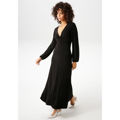 Maxikleid ANISTON CASUAL, Damen, Gr. 48, N-Gr, schwarz, Single Jersey, Obermaterial: 95% Polyester, 5% Elasthan, unifarben, leicht glänzend, feminin, figurbetont knöchelfrei, V-Ausschnitt, Langarm elastischer Bund mit Gummizug, Kleider, mit... Image