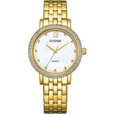 Quarzuhr CITIZEN, gold (goldfarben), Armbanduhren, Damen, Armbanduhr, Damenuhr, Edelstahlarmband, analog Image