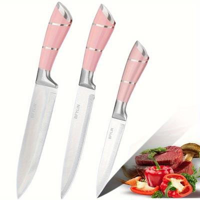 TEMU 3pcs 's Knife Set - Sharp High Carbon Stainless Steel Blades With Ergonomic Handles, Home & Restaurant Use, Pink Image
