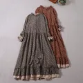 Abito da ragazza giapponese Mori in cotone con volant con stampa floreale vintage da donna primavera autunno manica lunga abiti casual larghi retrò a trapezio