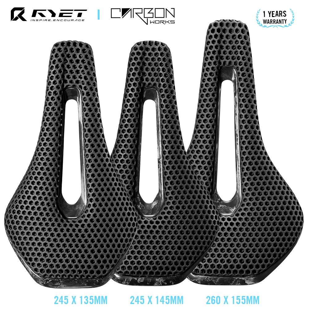 Sella per Bicicletta RYET in Carbonio Stampata in 3D 245*135/145/155mm, per MTB, Gravel e Bici da Strada, Cuscino per Sella, Componenti per Biciclette