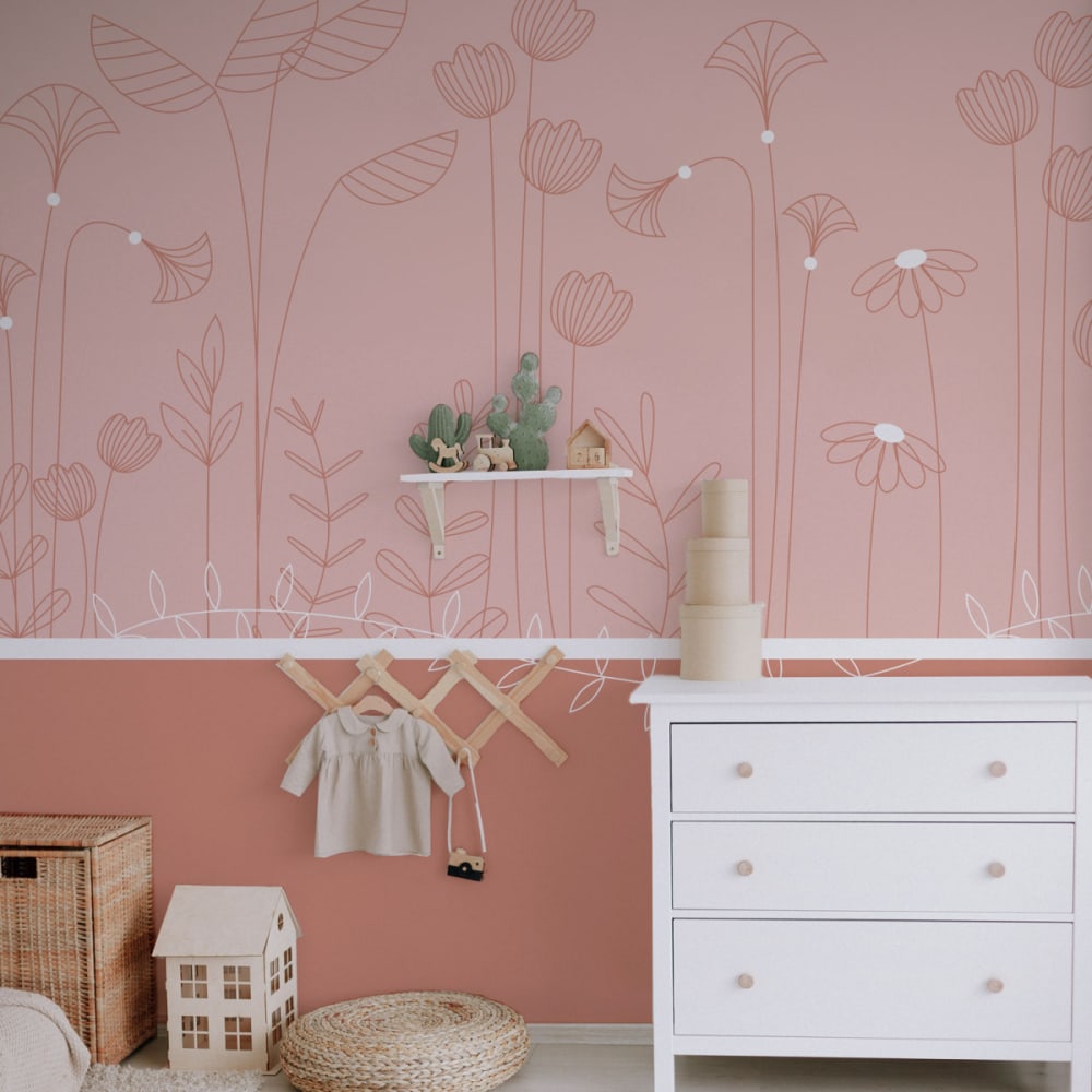 Carta da parati panoramica melodia di piante rosa 375x250cm