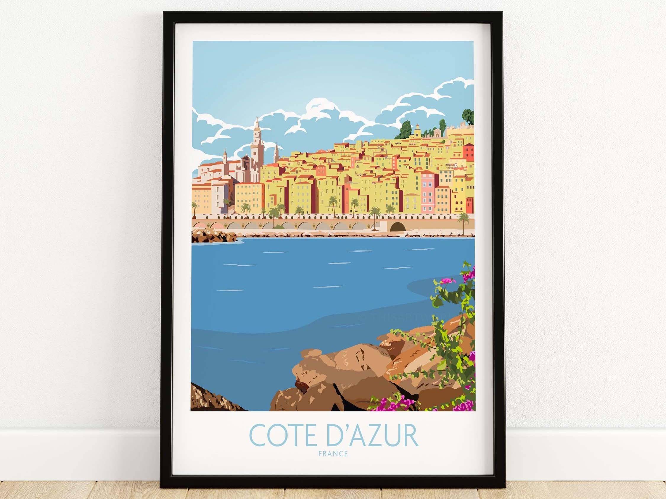 Poster da parete con stampa della Costa Azzurra / Poster da viaggio in Francia sulla Costa Azzurra / Regalo sulla Costa Azzurra / Opera d'arte con e s