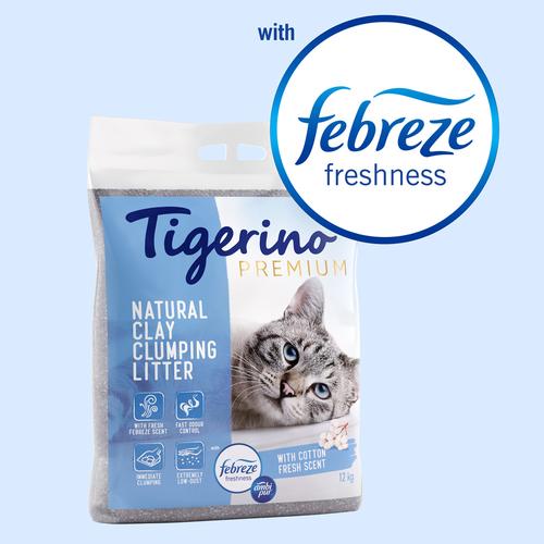 12kg Tigerino Premium Katzenstreu - Febreze Frischer Baumwollblütenduft