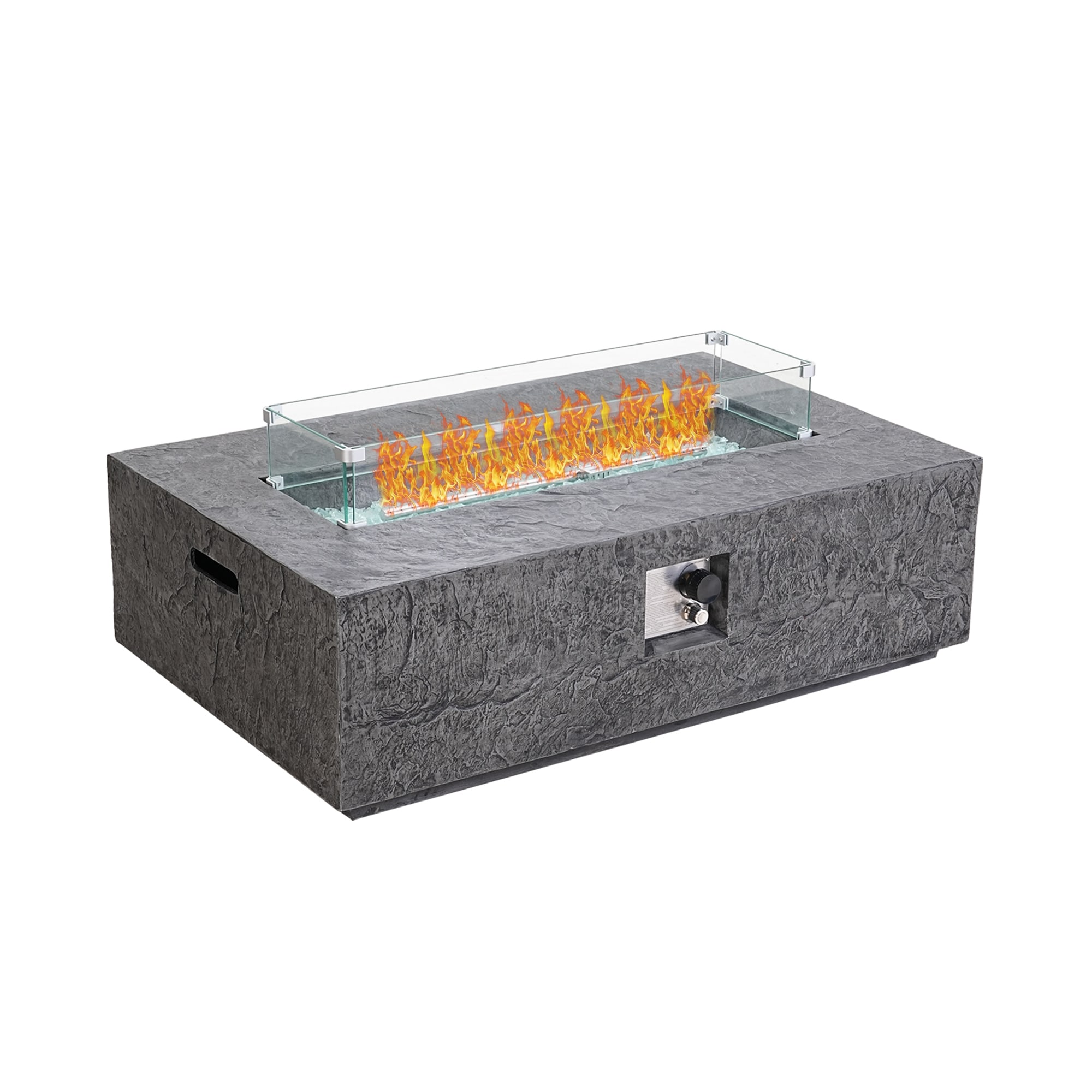 3-Piece Outdoor Propane Rectangle Fire Pit With Tank Table, Wind Glass