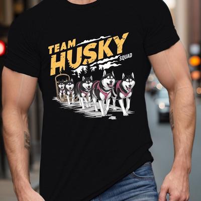 TEMU Husky Squad Team T-shirt, Men's Tees, Casual Short-sleeve Shirt For Summer Wear. Image