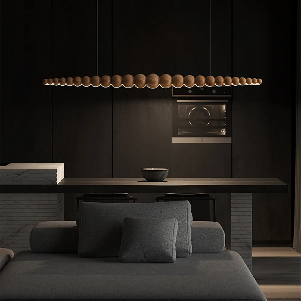 Chinesische lange Pendelleuchten aus Holz, dimmbar, mit RC-Kücheninsel-Pendelleuchte, Esszimmer, Wohnzimmer, Büro, Holz-Hängeleuchte, 20 W