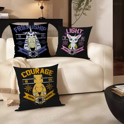 Japan Anime Digimon Cushion Cover Car Throw Pillow Case For Sofa Car Christmas Gift 40x40cm 45x45cm Image