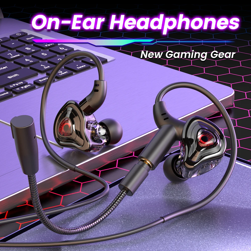 90 ° Cuffie da gioco a gomito Auricolare cablato Metallo HiFi Bass Stereo 3.5mm Tipo-c Auricolare Auricolare per telefono Computer Microfono universale
