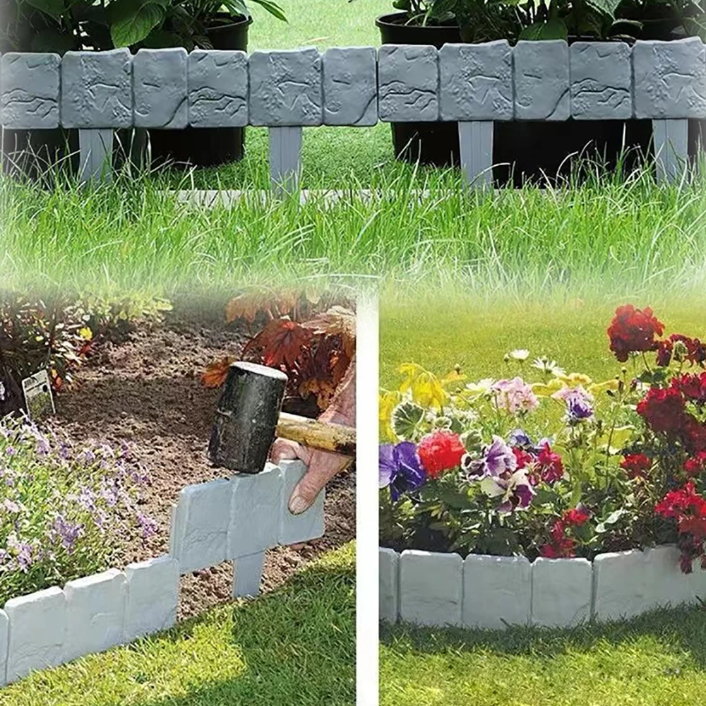 Barrière de bordure en plastique pour jardin, panneaux de clôture en pierre, parterre de fleurs, pelouse de jardin, paysage extérieur, 5 pièces