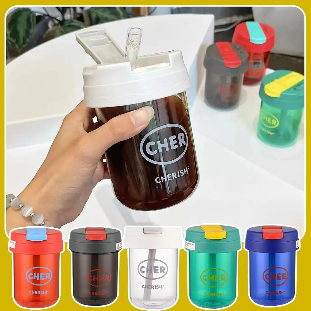 Kinder Mädchen 300 ml Mini Stroh Wasser Flasche Anti-herbst Nette Tragbare Outdoor Sport Wasser Flasche Milch Kaffee Friut tee Tasse Drink Image