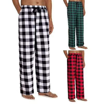 Plaid Pyjama Hosen Männer Schlaf Hose Kordelzug Elastische Taille Pyjama Hose Männer Lose Lange Image