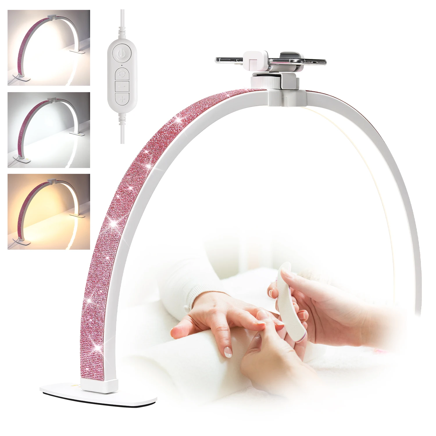 DianaBeauty Halbmondlicht, 35 W, Nagelschreibtischlampe, U-förmig, 364 LEDs, Fülllicht mit Telefonhalter, faltbare Tischlampe für Maniküre Image