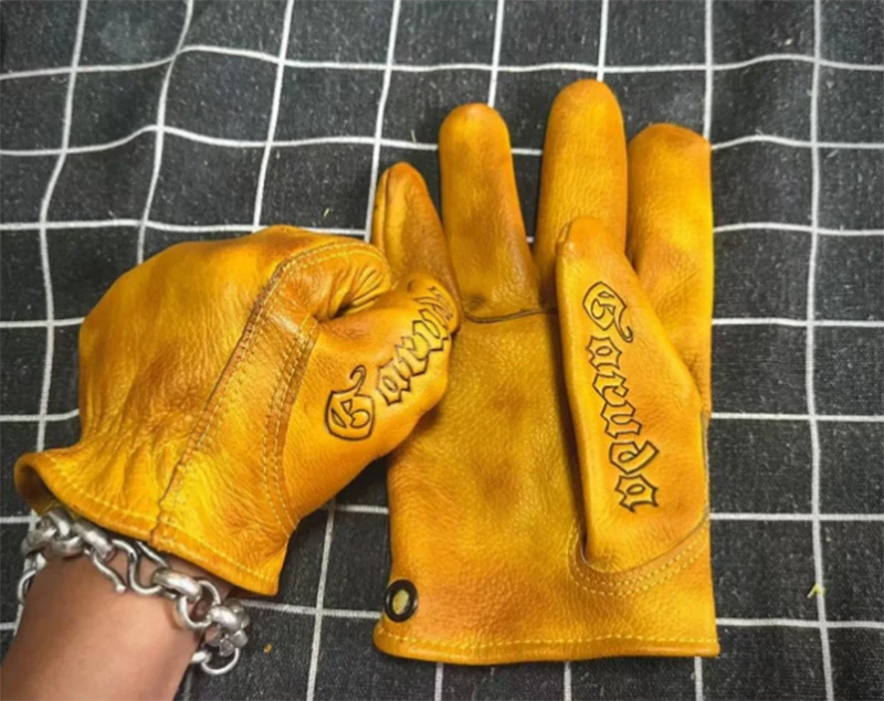 Neue echtes Leder Retro Motorrad Handschuhe Vollfinger Touchscreen Knuckle Schutz Racing Reiten Motorrad Ausrüstung Image