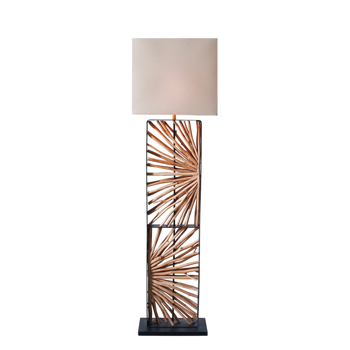 SalesFever Stehleuchte | Gestell Treibholz / Schirm Leinen | B 40 x T 20 x H 165 cm | Natur – Beige Image