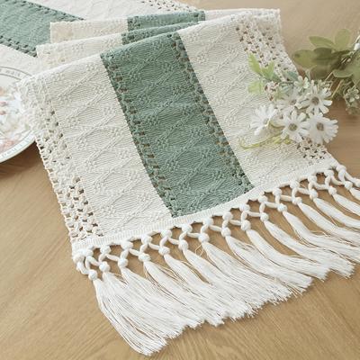 TEMU 1pc Green Macrame Table Runner With Tassels - 90 Inches Long, Farmhouse Style Dining Decor For Home, Party, Or Bridal Shower, Polyester Fabric With Intricate Lace Detailing And Design