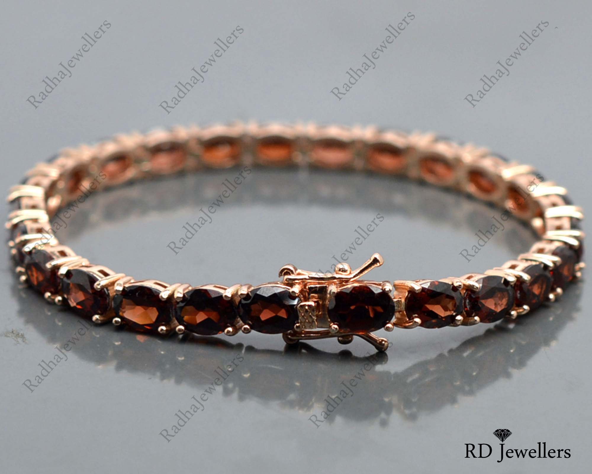 Bracciale in granato naturale, argento sterling 925, bracciale tennis in granato, gioielli in granato, pietra portafortuna di gennaio, regalo per lei,