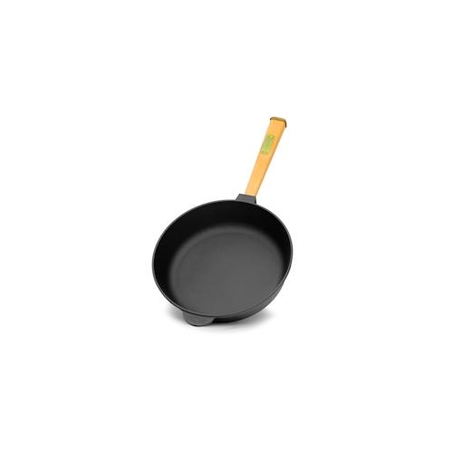 BRIZOLL Gusseisenpfanne 28cm Gußeisenpfanne 70mm hoch mit Holzgriff Pfanne aus Gusseisen