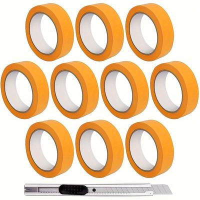 TEMU 10 Pcs Yellow Painters Tape With Utility Knife, 1.2 Inch By 50 Tape, Yellow Masking Tape For Crafts Arts Image