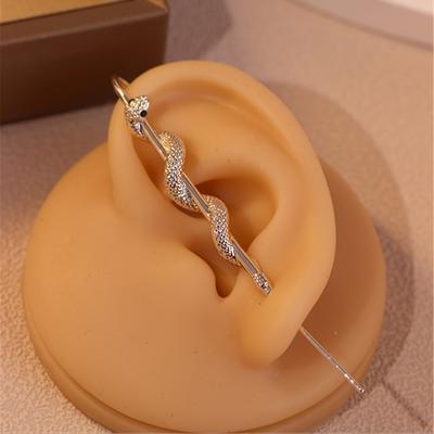 TEMU Elegant Snake Beam Long Ear Studs - Luxury Earrings With Cubic Zirconia, Parties & Casual Wear Image