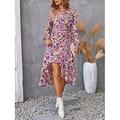 Femme Robe mi-longue Robe casual Robe Évasée Robe Portefeuille Robe Trapèze Décontractées du quotidien Standard Floral manche longue Col V Noir Violet Vert Eté Printemps Automne