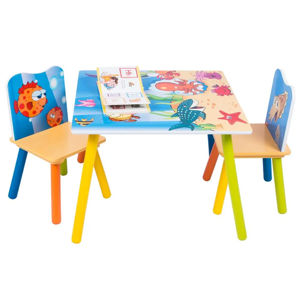 WOLTU Kinder-Schreibtisch aus Holz mit 2 Stühlen, Hocker-Set für Vorschulkinder, Jungen und Mädchen, Malen, Lernen, für die Schule zu Hause