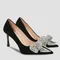 Luxury Designer Crystal Bow High Heeled Women Suede Elegant Office Thin Heels Fashion Jewel Dress