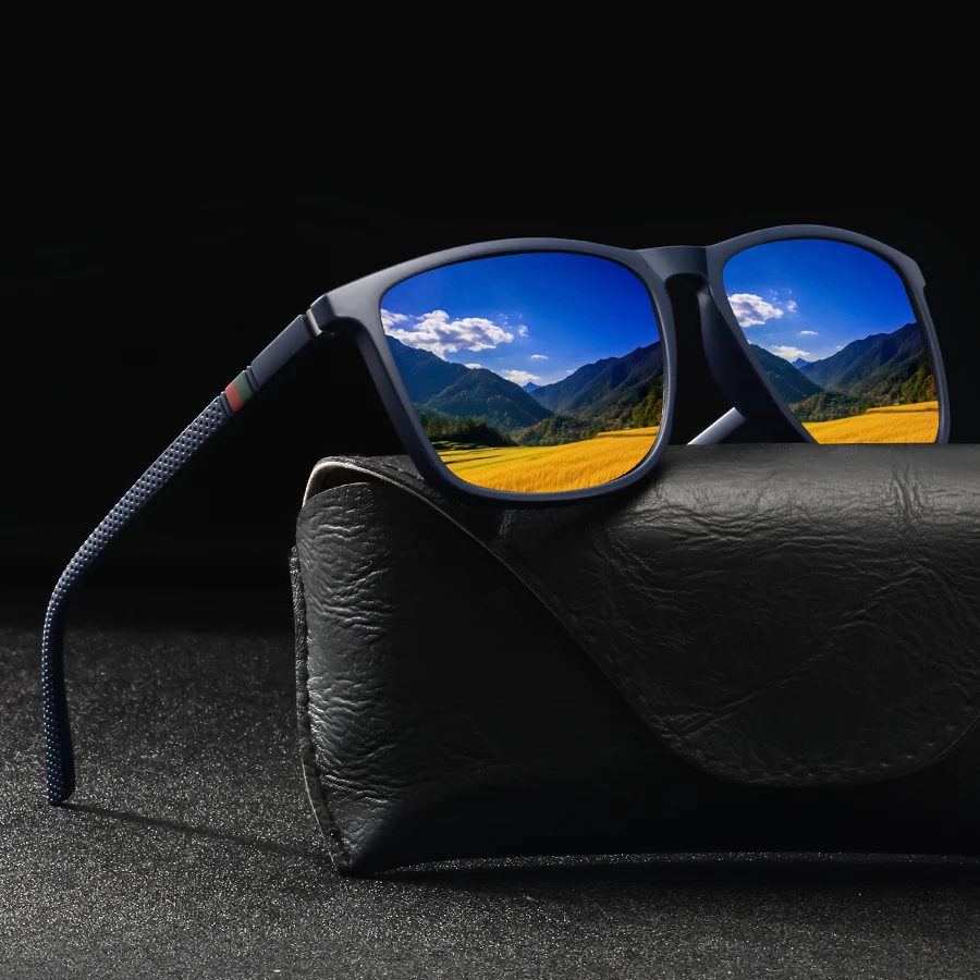 Modische Vintage-Sonnenbrille mit Karomuster für Männer und Frauen, Markendesigner Quadratische Sonnenbrille für Autofahren und Angeln Image