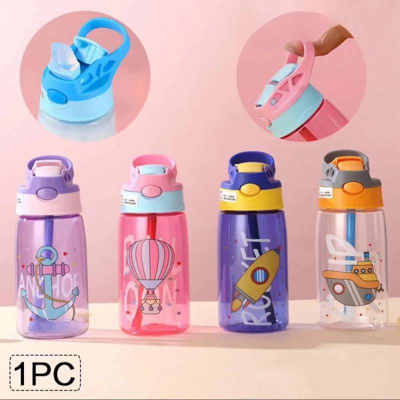 1PC Kinder Wasser Schnabeltasse Kinder Wasserflasche mit Strohhalm und Griff Tragbare Trinkflasche Tasse Kinder Image