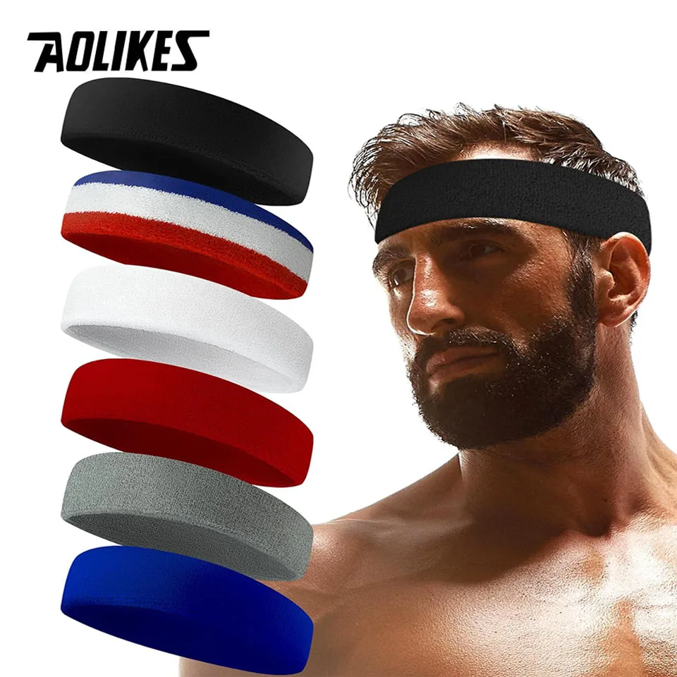 Aolikes 1pcs Schweiß bänder Sport Stirnband-Frottee feuchtigkeit transportierende Sport tuch Stirnband für Tennis,Basketball, Laufen, Fitness studio Image