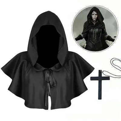 Mittelalterlicher Hexenzauberer Fancy Punk Umhang Gothic Erwachsene Kapuzen Cosplay Kostüm Umhang Image
