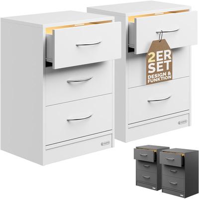 Casaria - Nachttisch Eloise 3 Schubladen Kabelführung Wandbefestigung Boxspringbett Schlafzimmer Image