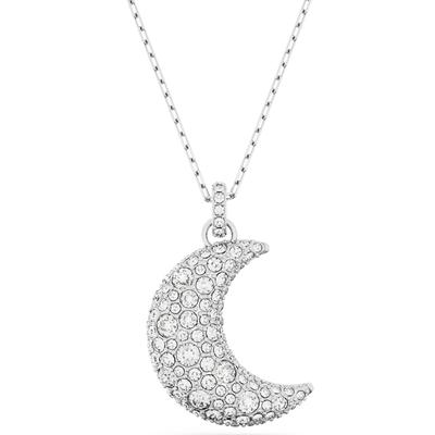 Kette mit Anhänger SWAROVSKI "Sublima Luna Halbmond", silber (metallfarben, kristallweiß), Halsketten, Damen, Metall, L: 47cm B: 18,6mm, mit Swarovski Kristall, B:18,6mm Image