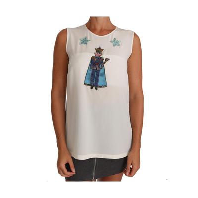 Dolce & Gabbana Damen Weißes Seiden T-Shirt mit Kristall-Paillettenfee Image