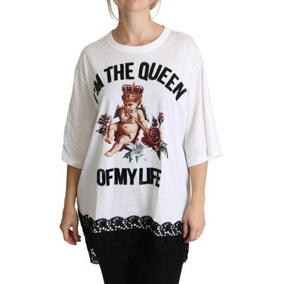 Dolce & Gabbana Damen T-Shirt mit weißem Engel-Print aus Baumwolle und rundem Ausschnitt Image