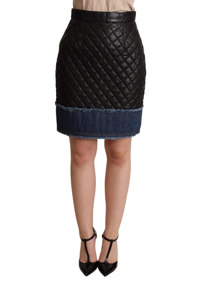 Dolce & Gabbana Damen Schwarze Geplottete Leder-Minirock Image
