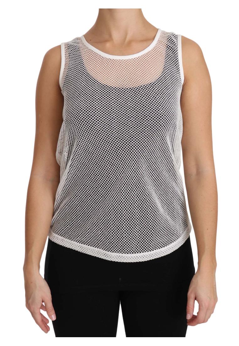 Dolce & Gabbana Damen Weißes Netz Transparent Ärmelloses Top Image