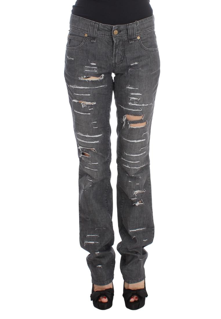 John Galliano Damen Graue Waschung Baumwoll Zerrissene Straight-Fit Jeans