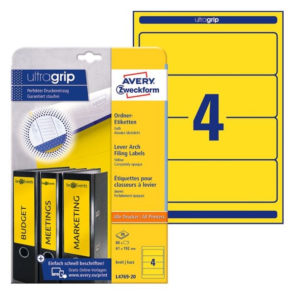 Avery Zweckform 20% AKTION: Selbstklebende Ordnerrücken-Etiketten gelb, 8 cm Image