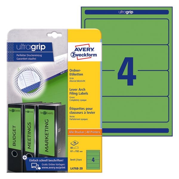 Avery Zweckform 20% AKTION: Selbstklebende Ordnerrücken-Etiketten grün, 8 cm