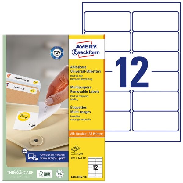 Avery Zweckform 20% AKTION: 1200er-Pack Universal Klebeetiketten »L4743REV-100« Image