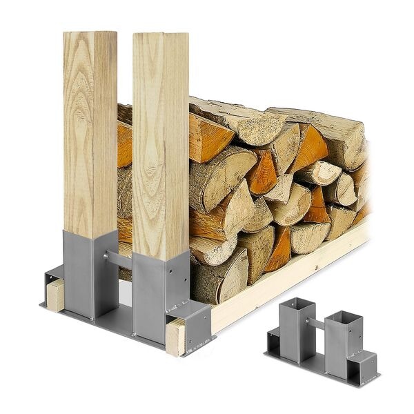 relaxdays 2er-Set Holzstapelhilfe silber, 34x16x10 cm Image