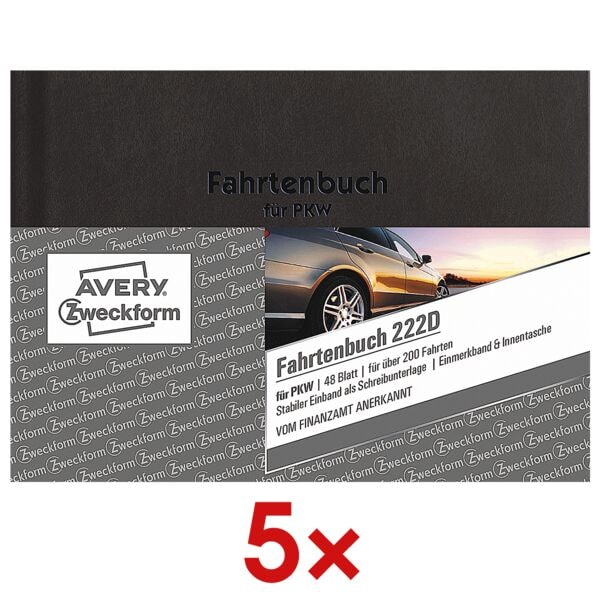Avery Zweckform 5x Fahrtenbuch »222D« (A6 quer)1-fach blau, 14.8x10.5 cm Image