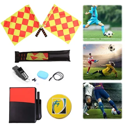 Soccer Referee Kit Referee Flag Soccer Referee Cards with Whistle Notebook and Pencil Sport Training