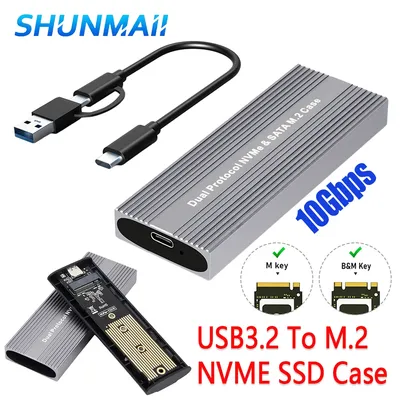 USB3.2 To M.2 NVME SSD Case 10Gbps NVMe PCI-E 6Gbps SATA M-Key/B+M Key SATA SSD Enclosure Reader for