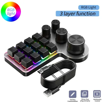 12 Keys 4 Knobs Copy Paste Mini Button Hot-swap USB Wired/Bluetooth-Compatible Mini Mechanical