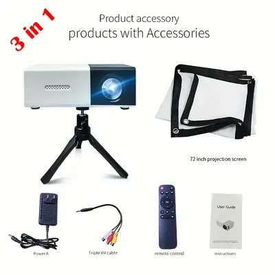 Mini Led Projector Equip 72 Inch Screen and Bracket Hdmi TF Usb Audio Home Media Player Beamer