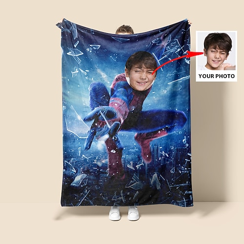 Superheld Decke Persönliche Spiderman Decke mit Bild personalisierte Decke für Jungen Valentinstag Geburtstag Geschenk für Superheldenliebhaber Image