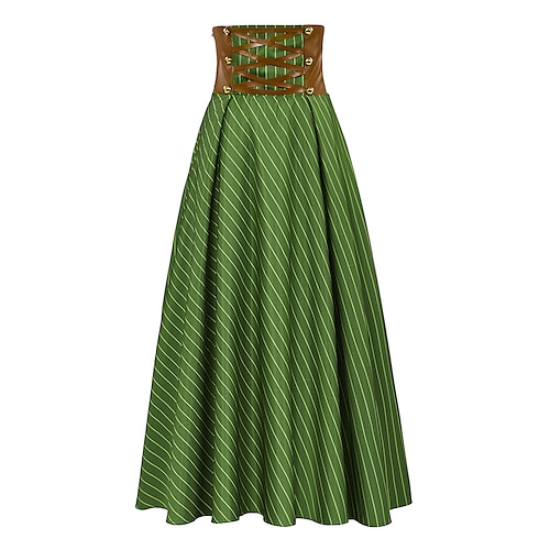 Punk Gothic Mittelalterlich Renaissance Rock Cosplay Kostüm Maxirock Streifen Kostüm Damen Keltisch Seeräuber Fantasie Maskerade Karneval Alltagstauglich Erwachsene Rock Frühling Sommer Image