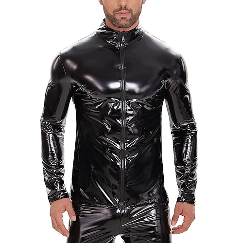 Mantel Jacke Ganzkörperanzug Karnevalskostüm Herren Glänzend Metallisch Reißverschluss Kostüm für Leistung Club Pole Dance Halloween Karneval Erwachsene Image